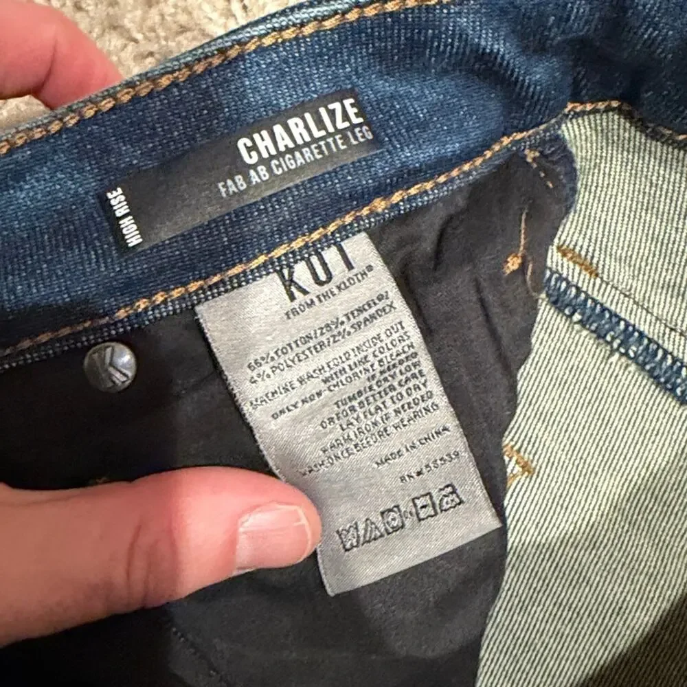 Kut from the Kloth Dark Wash High Rise Charlize Fab Ab Cigarette Leg Jean Size 0
